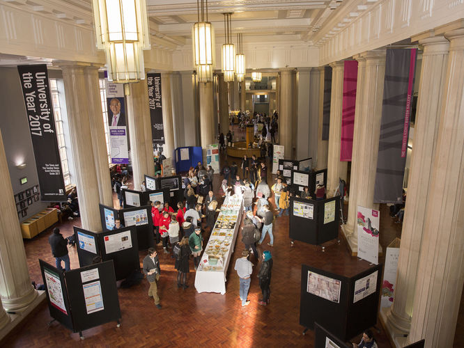 Students work at the Poster Exhibition, a key part of the conference