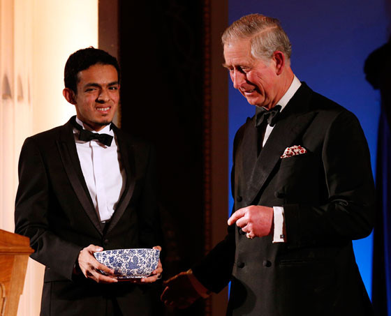 The Prince of Wales presents Gamal Albinsaid with the Young Sustainability Entrepreneur Prize